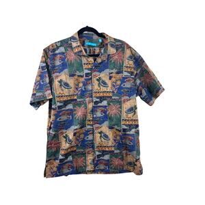 Tori Richard Hawaiian Shirt Men’s Large Blue Green Tropical Fish Print